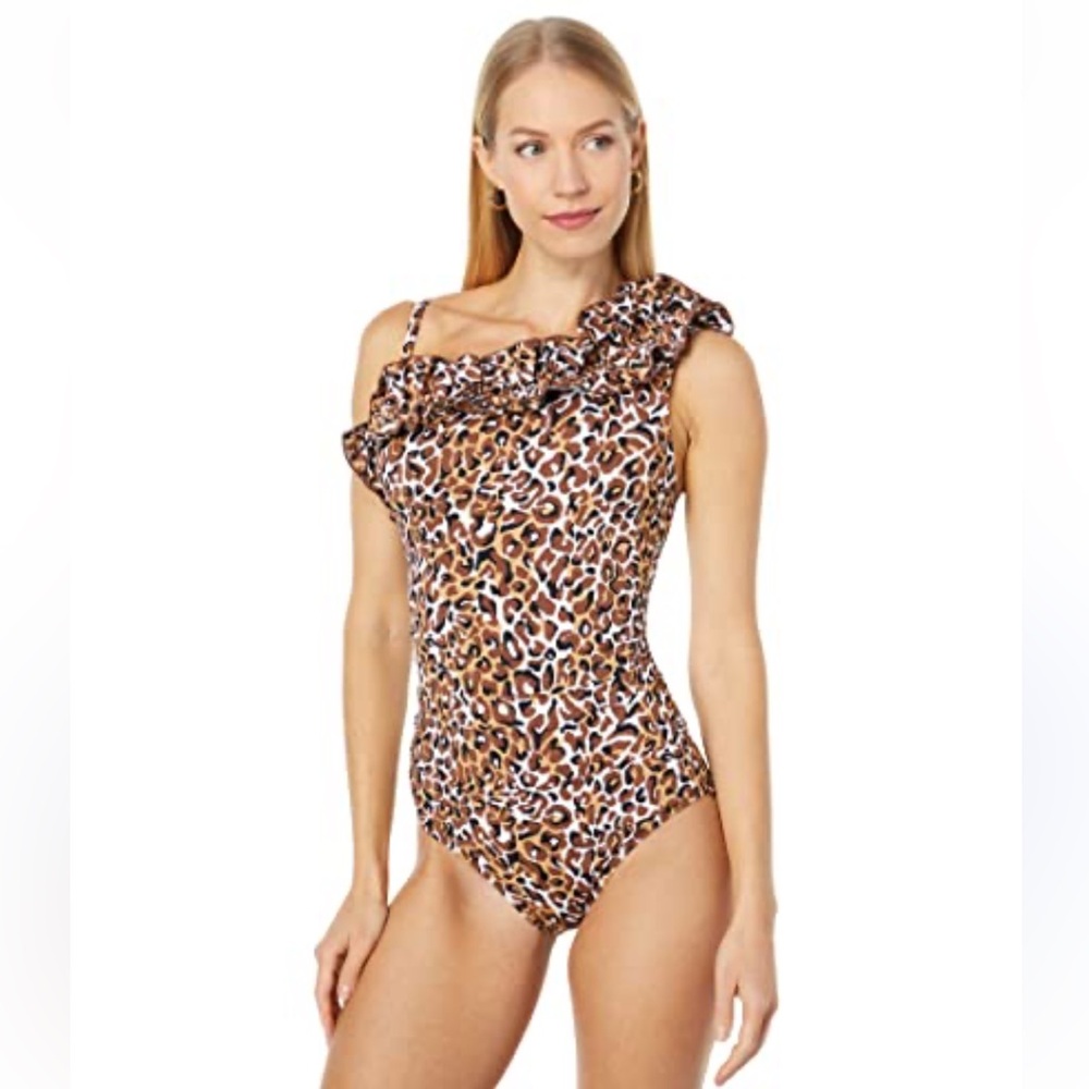 Lilly Pulitzer Leopard Print One-Shoulder Swimsuit